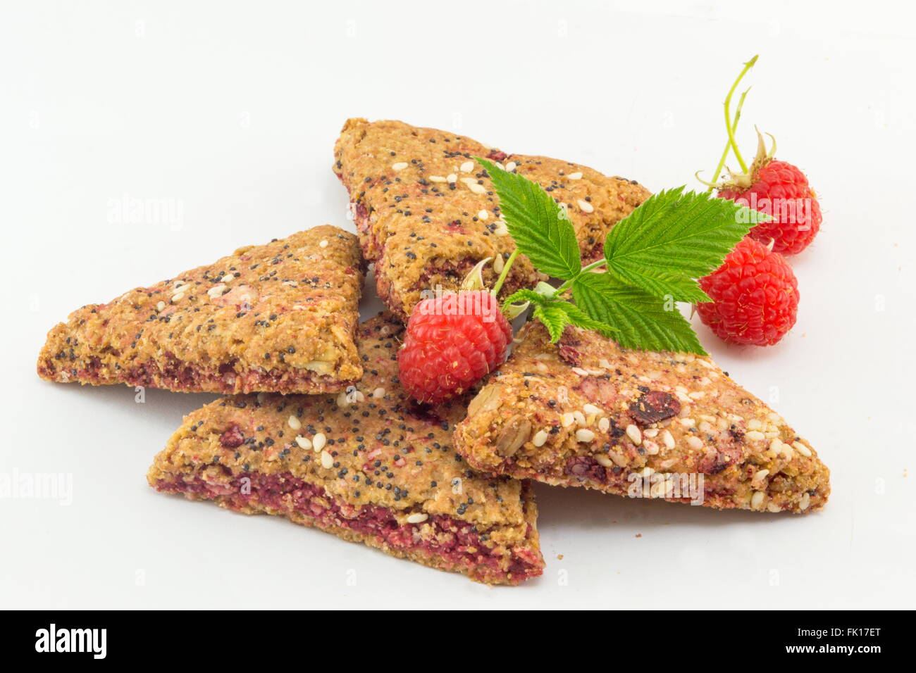 Integral biscuits with fresh red raspberry fruit Stock Photo