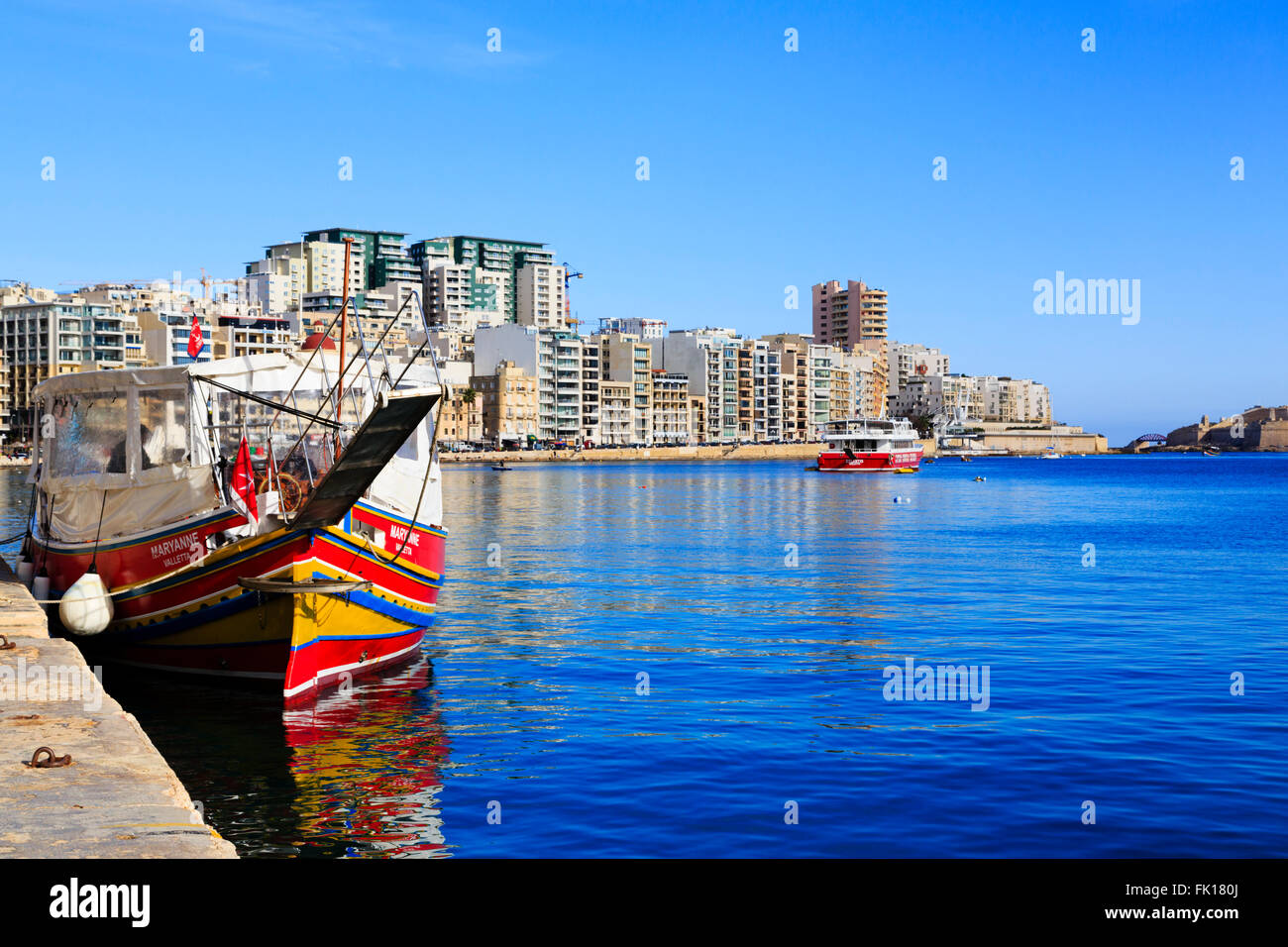 Tourist, harbour cruise ship, Sliema Creek, Valletta, Malta. Stock Photo
