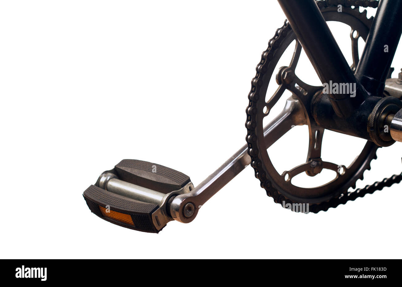 Classical bicycle chrome pedal isolated on white background Stock Photo