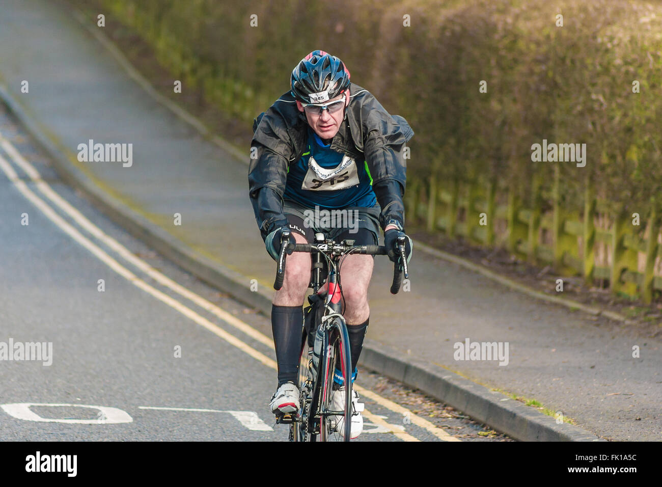 Whitwell, Rutland, UK. 5th March 2016. Cyclists competing in the 'Bike' section of the Dambuster Duathlon, a qualification event for the Duathlon World Championships 2016 Credit:  Jim Harrison/Alamy Live News Stock Photo