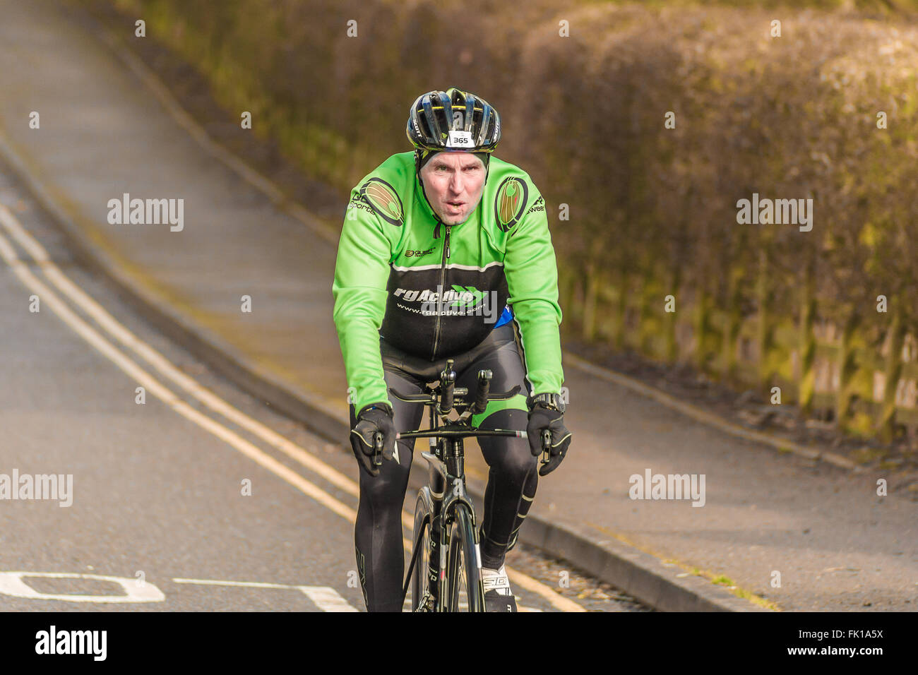Whitwell, Rutland, UK. 5th March 2016. Cyclists competing in the 'Bike' section of the Dambuster Duathlon, a qualification event for the Duathlon World Championships 2016 Credit:  Jim Harrison/Alamy Live News Stock Photo