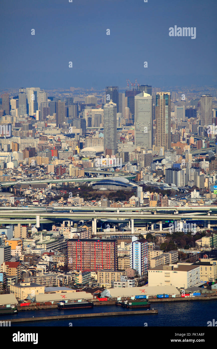 Japan, Osaka, skyline, aerial view, Stock Photo