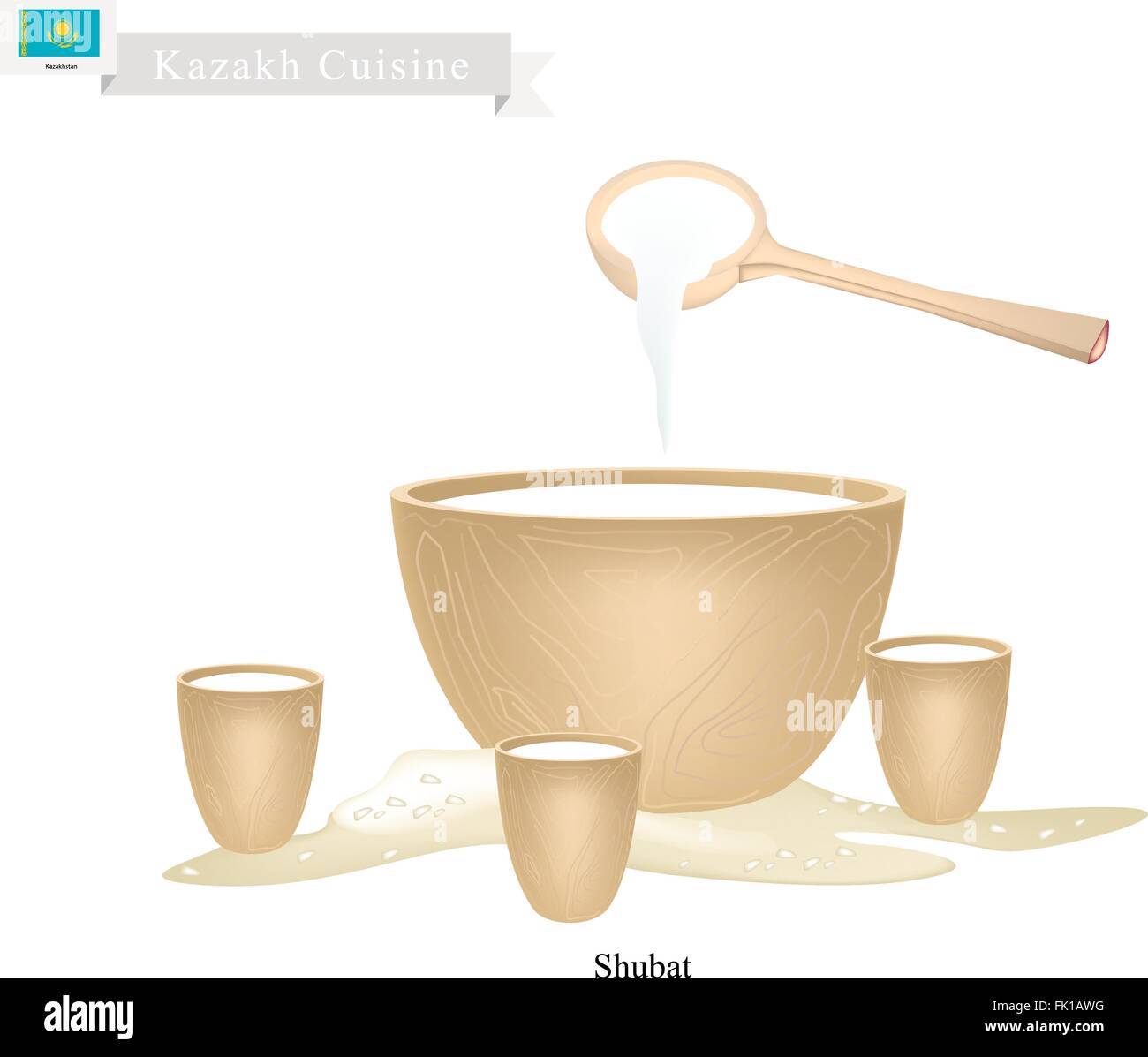 Kazakh Cuisine, Bowl of Chal, Shubat or Fermented Camel Milk with Cups ...