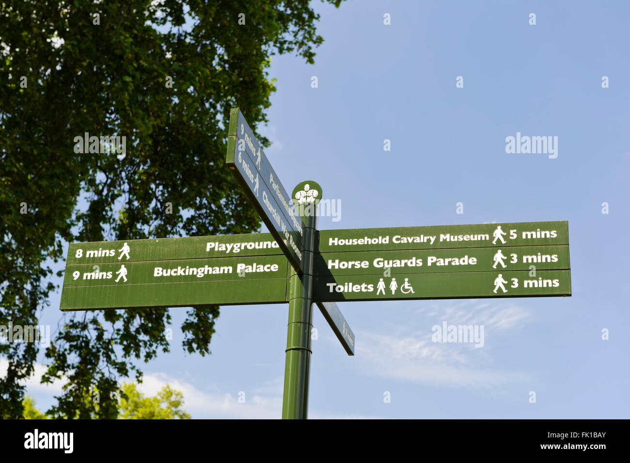 Signpost in St James Park in London, United Kingdom. Stock Photo