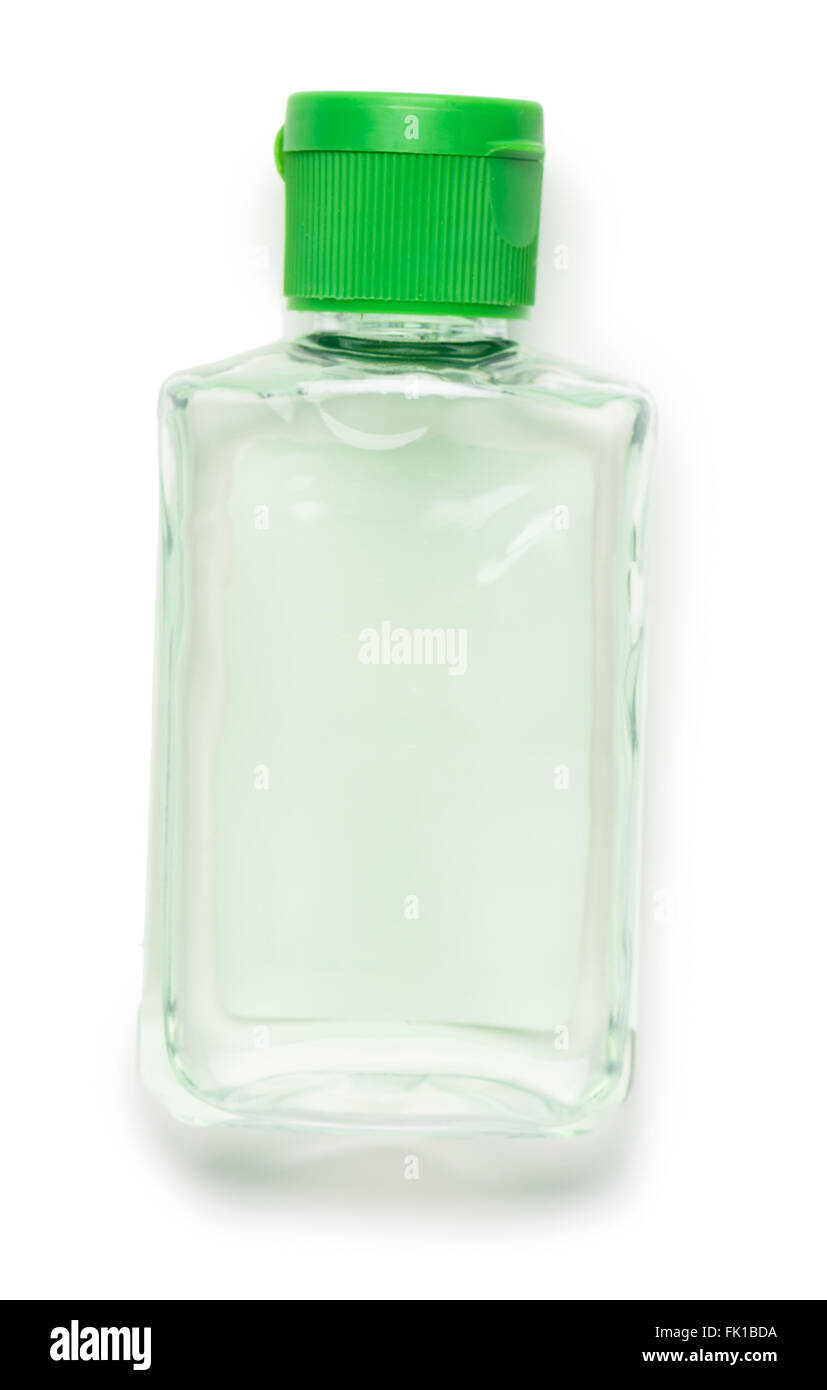 Small bottle of hand sanitizer isolated on white background Stock Photo