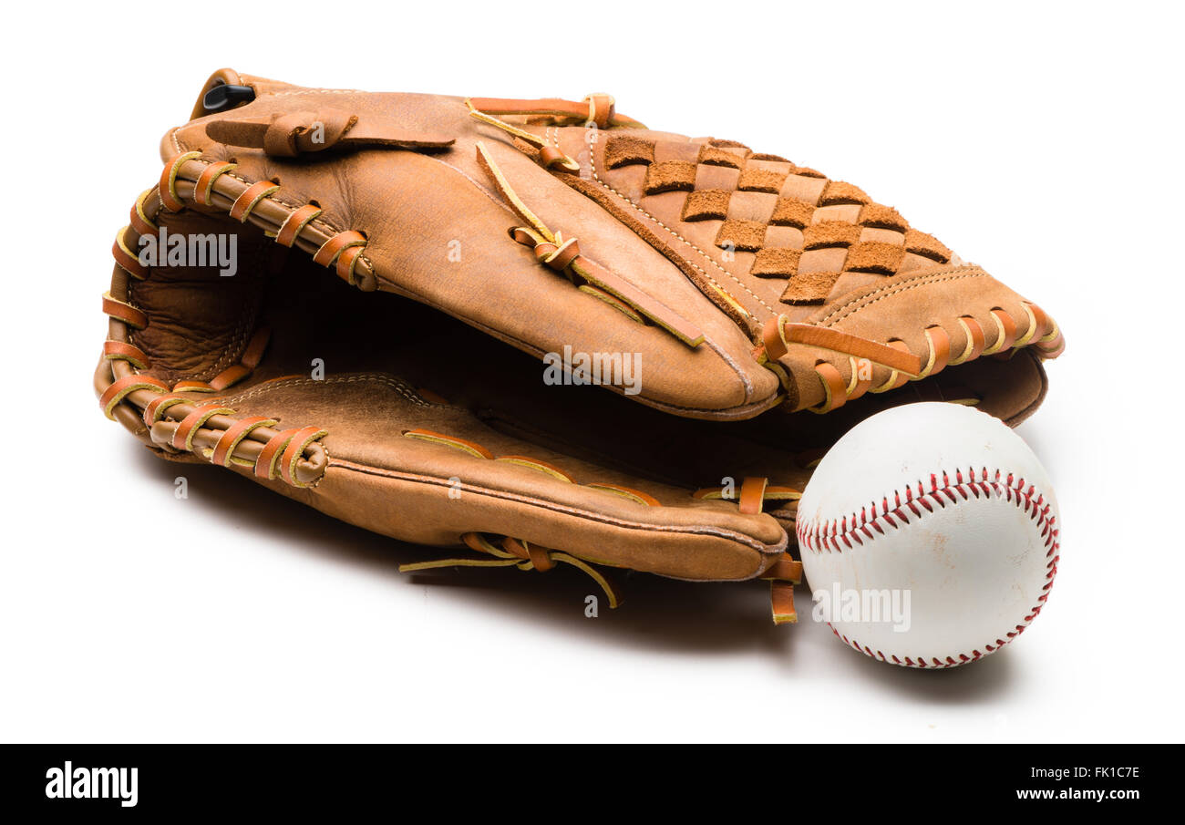 Baseball and baseball glove mitt isolated on white background Stock