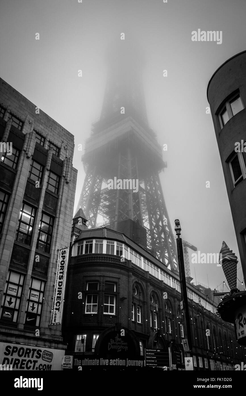 Blackpool Tower in the fog Stock Photo