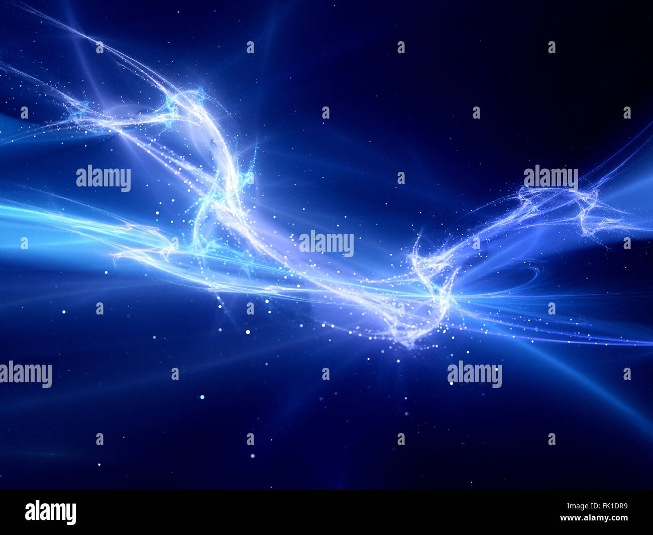 Magical blue glowing curves with particles in deep space, computer ...