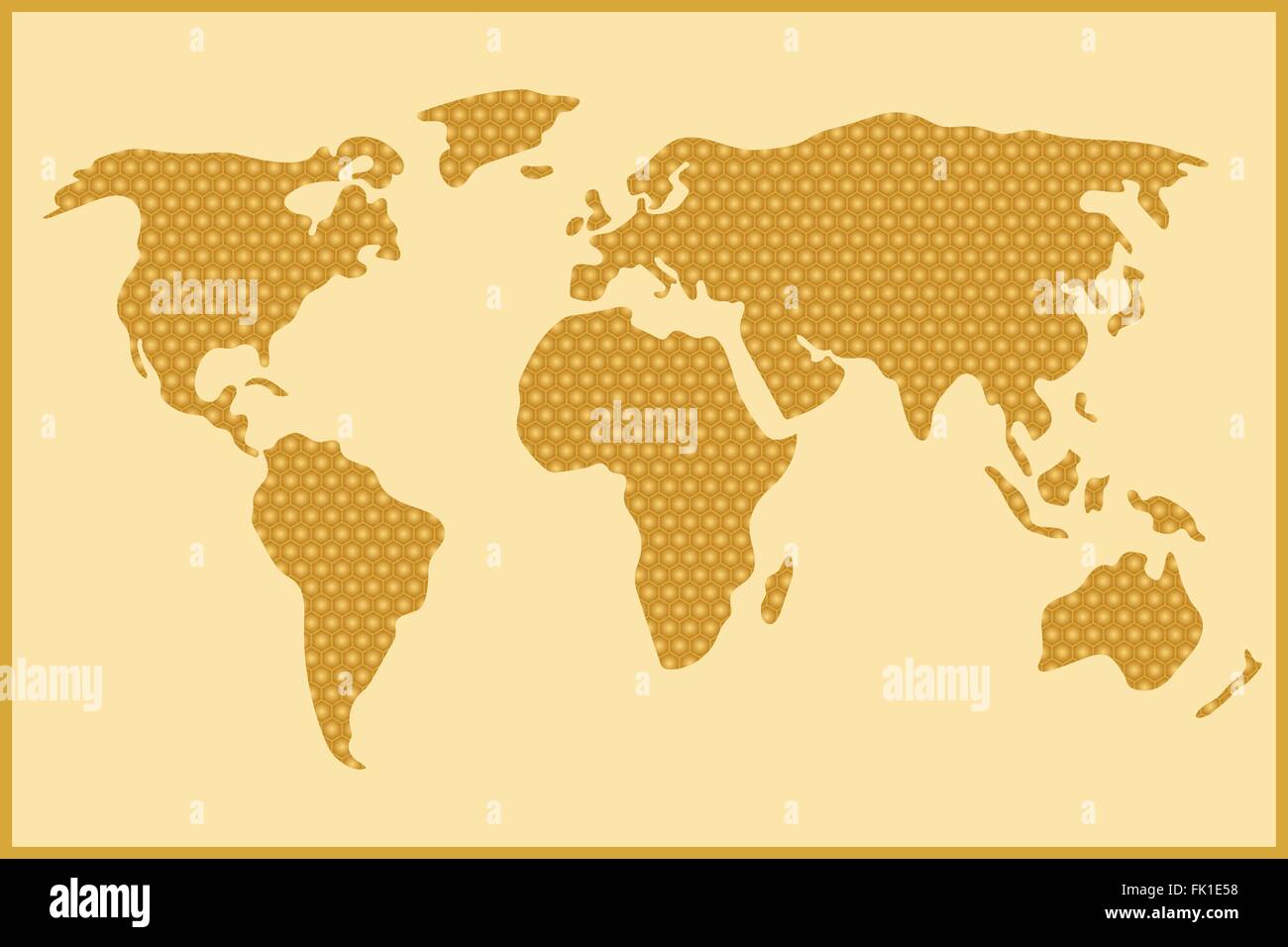 Simple and schematic world map out of honey comb, vector illustration Stock Vector