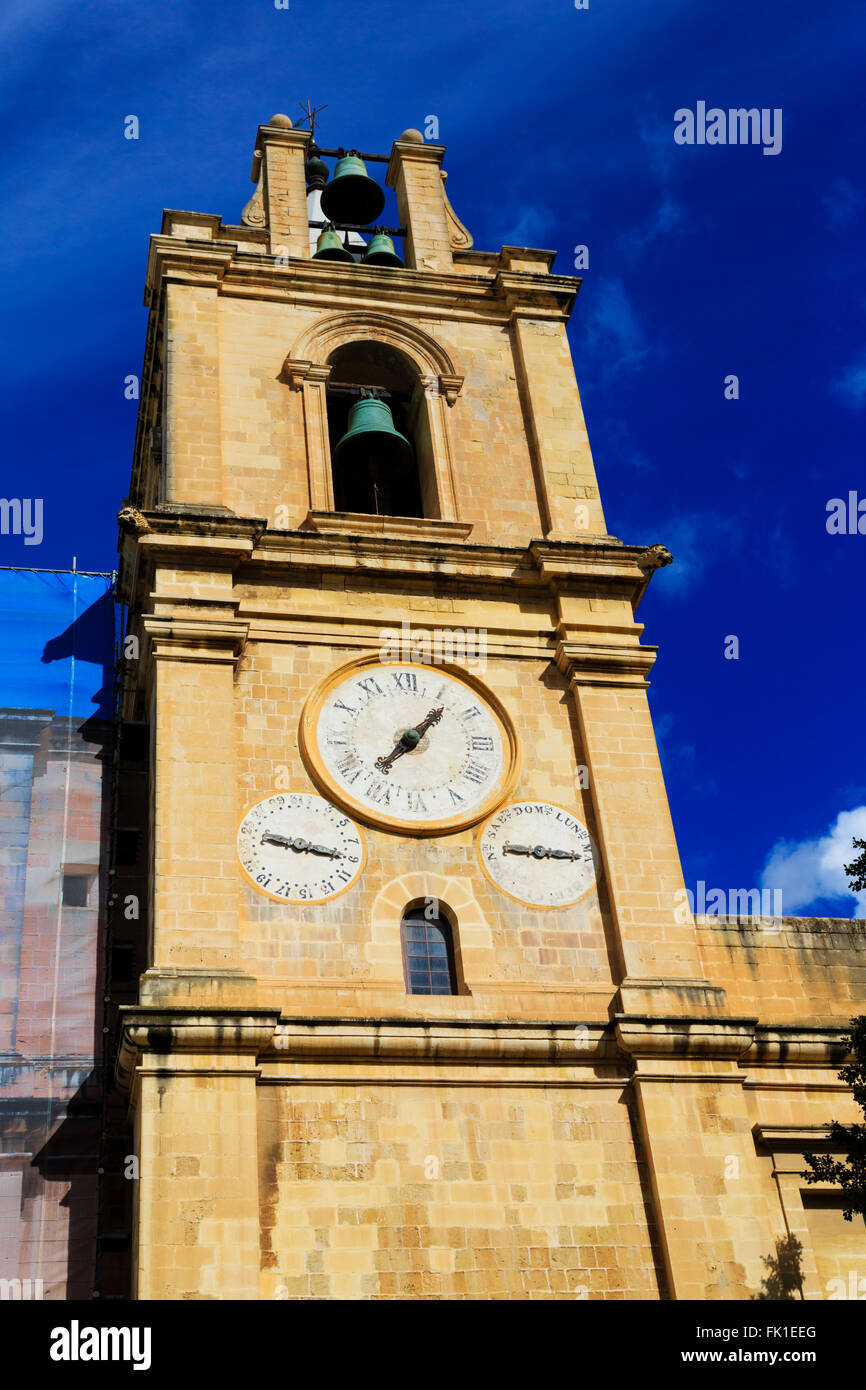 Clock tower, CoCathedral of St John, Floriana, Valletta, Malta Stock