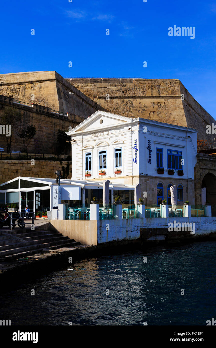 The old Police station at the Sliema ferry landing, Floriana,Valletta, Malta Stock Photo