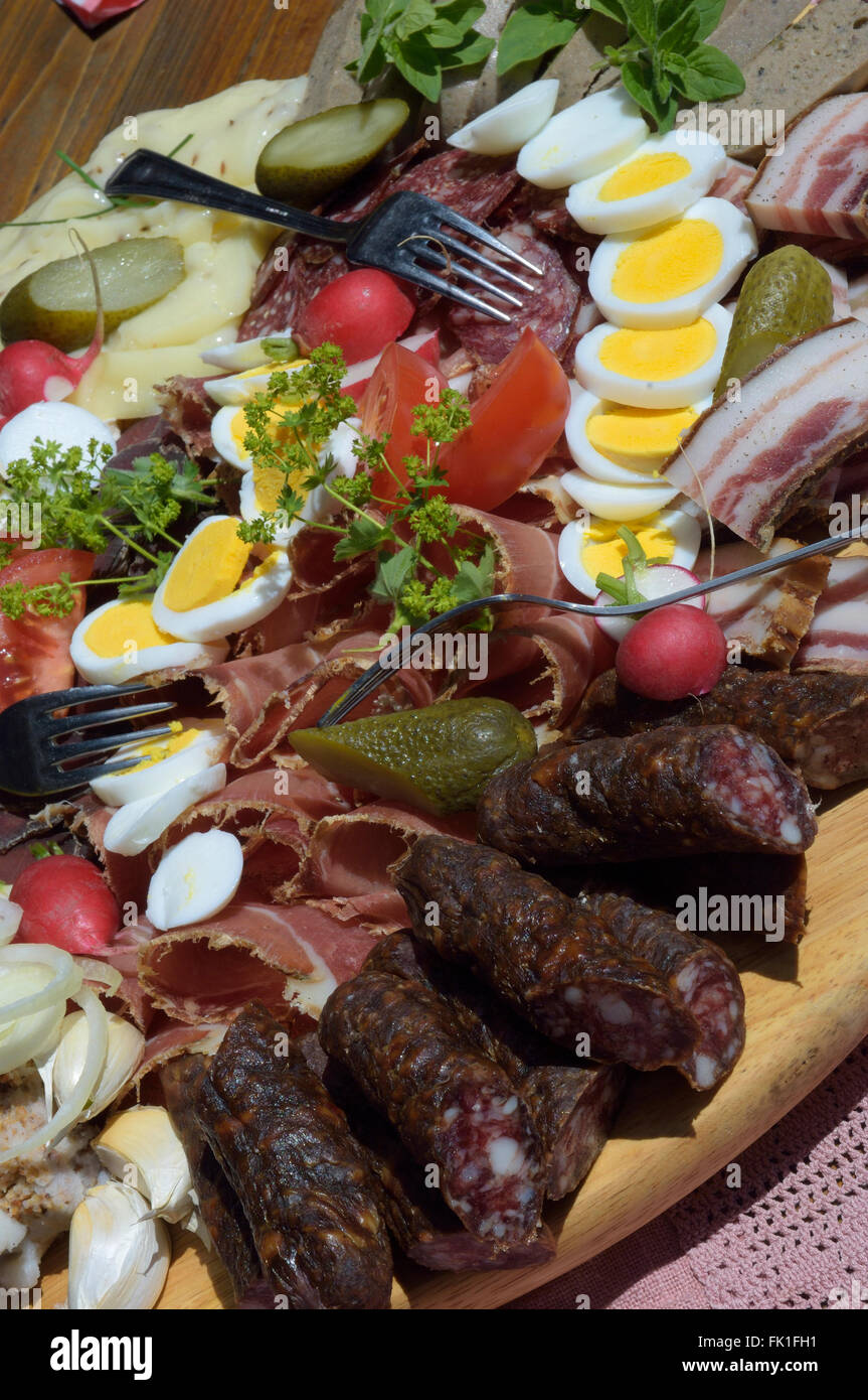 Cold meats selection platter served at a mountain hut. Carinthia. Austria Stock Photo Alamy