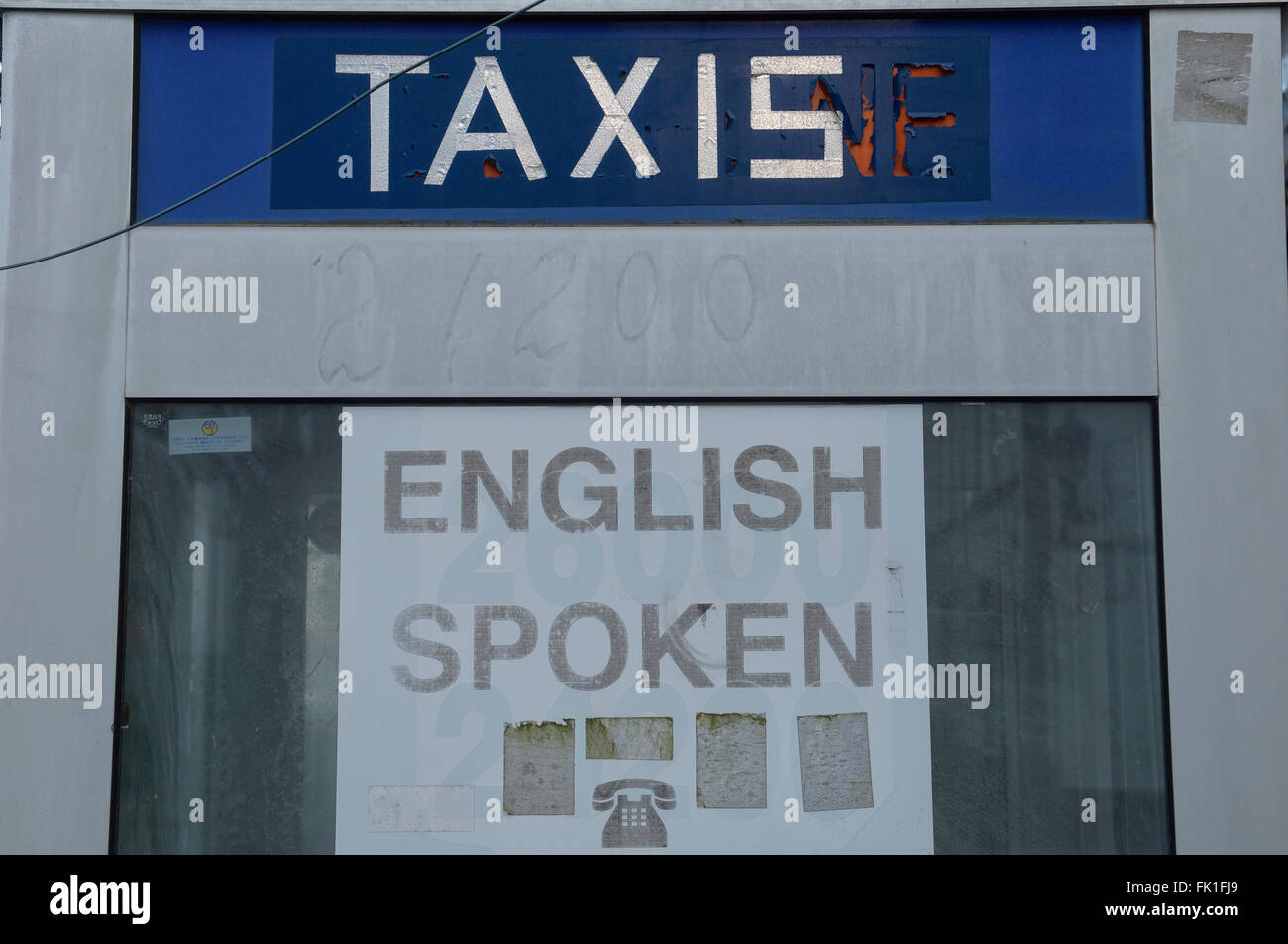 'English spoken' taxi rank sign. Azores. Portugal. Europe Stock Photo