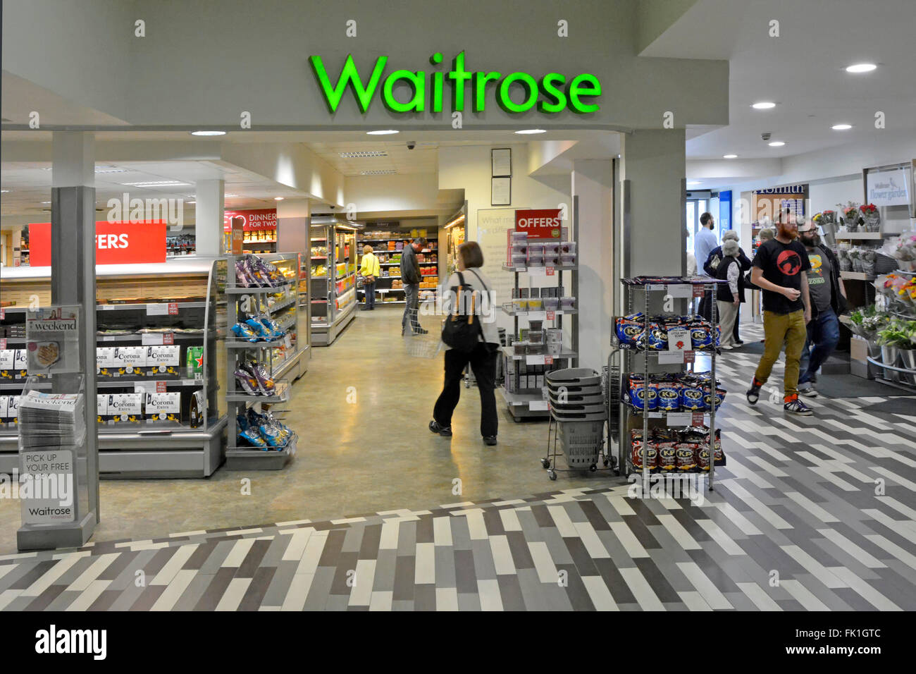 Waitrose supermarket interior view of a small store in the Fleet Welcome Break motorway service station on the M3 motorway in Hampshire England UK Stock Photo