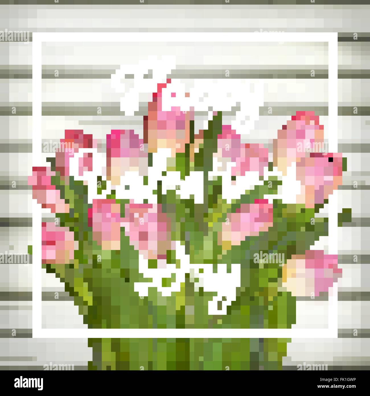 Pink tulips on old used wood. EPS 10 Stock Vector