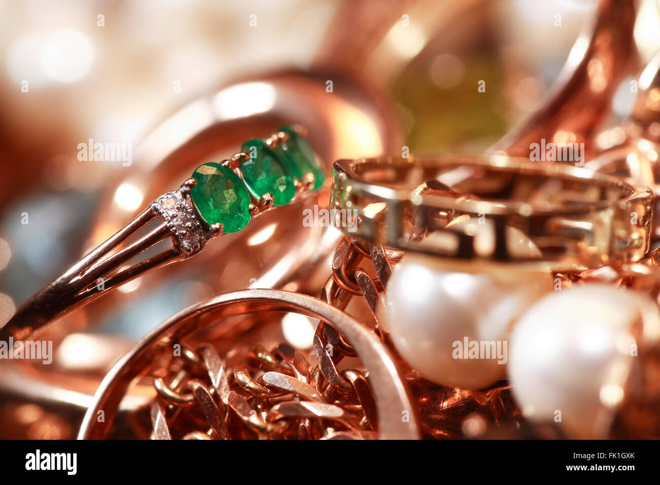 Set of various jewelry adornments extreme closeup Stock Photo