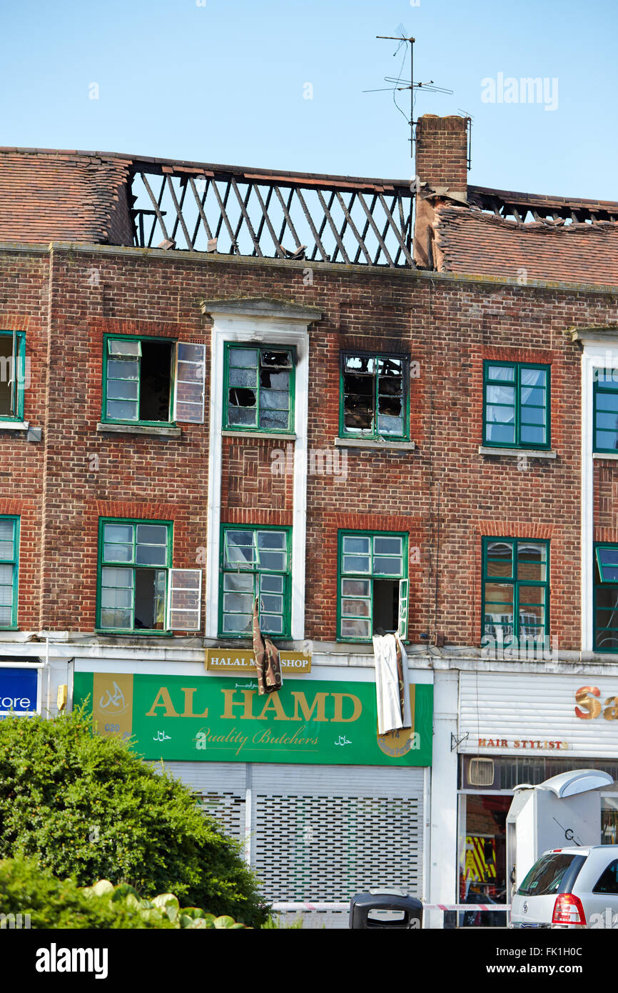 The scene of a fatal fire in a flat above a shop on New Heston Road in