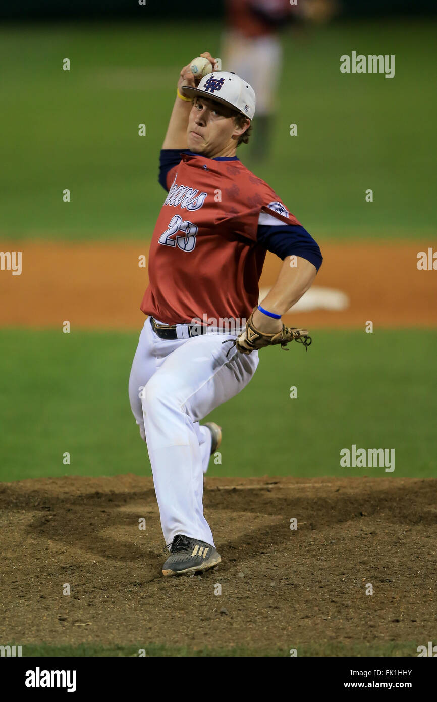 March 04, 2016: Southwest Mississippi pitcher Kalb Clarke #23 pitches during the NJCAA game between Delgado and Southwest Mississippi on March 4,2016 at Kirsch Rooney Stadium in New Orleans, Louisiana. Steve Dalmado/CSM Stock Photo