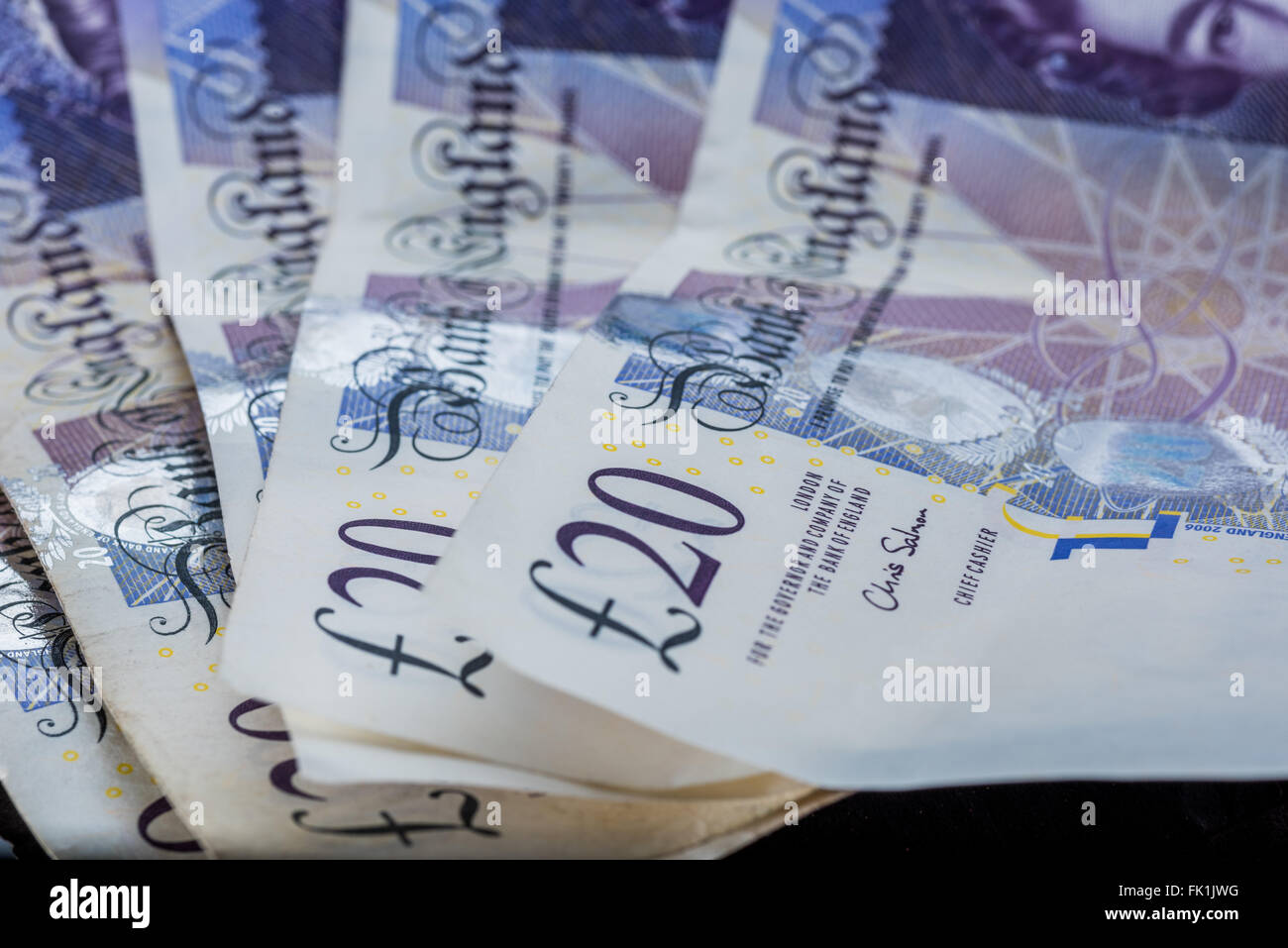 A pile of 20 pound notes Stock Photo