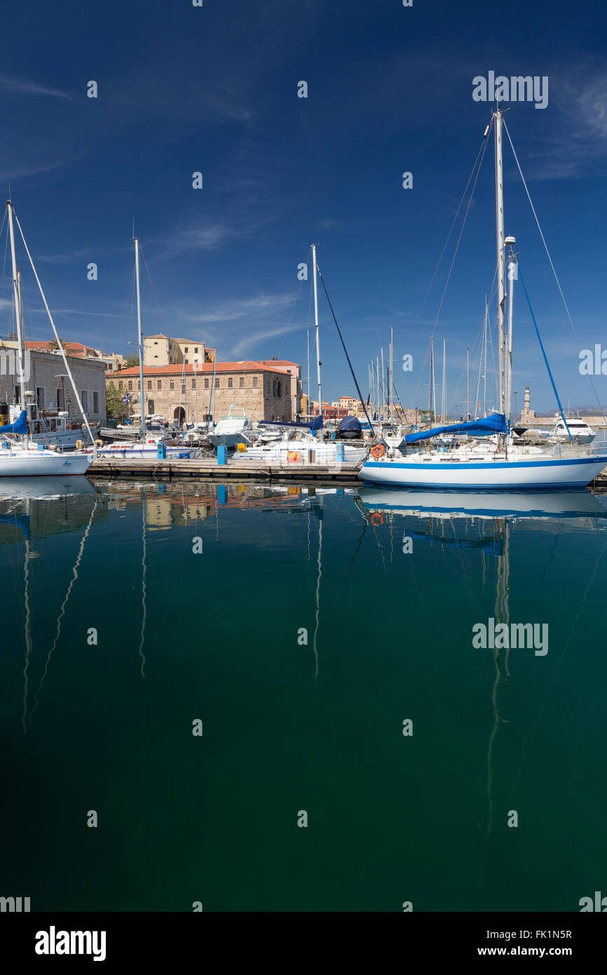 The historic Venetian harbour at Chania, Crete, Greece Stock Photo