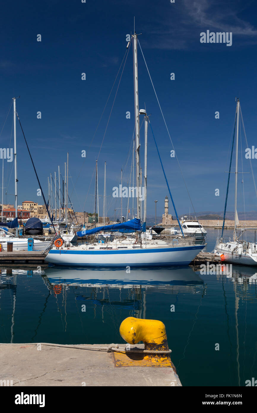 The historic Venetian harbour at Chania, Crete, Greece Stock Photo