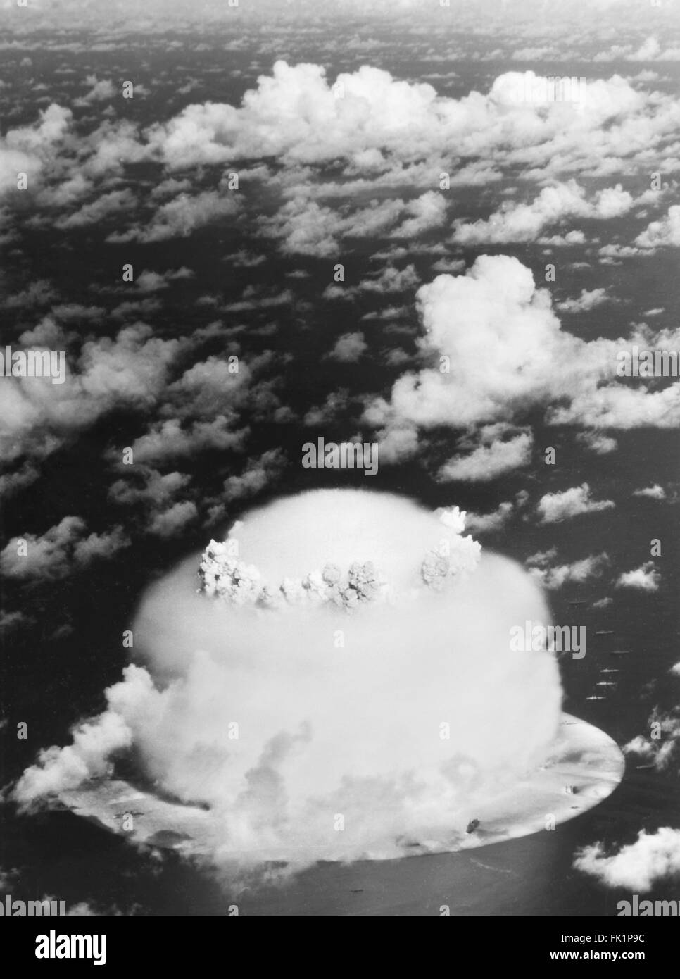 Mushroom cloud from Operation Crossroads nuclear weapons test at Bikini Atoll, Marshall Islands, Pacific Ocean in July/August 1946. Stock Photo