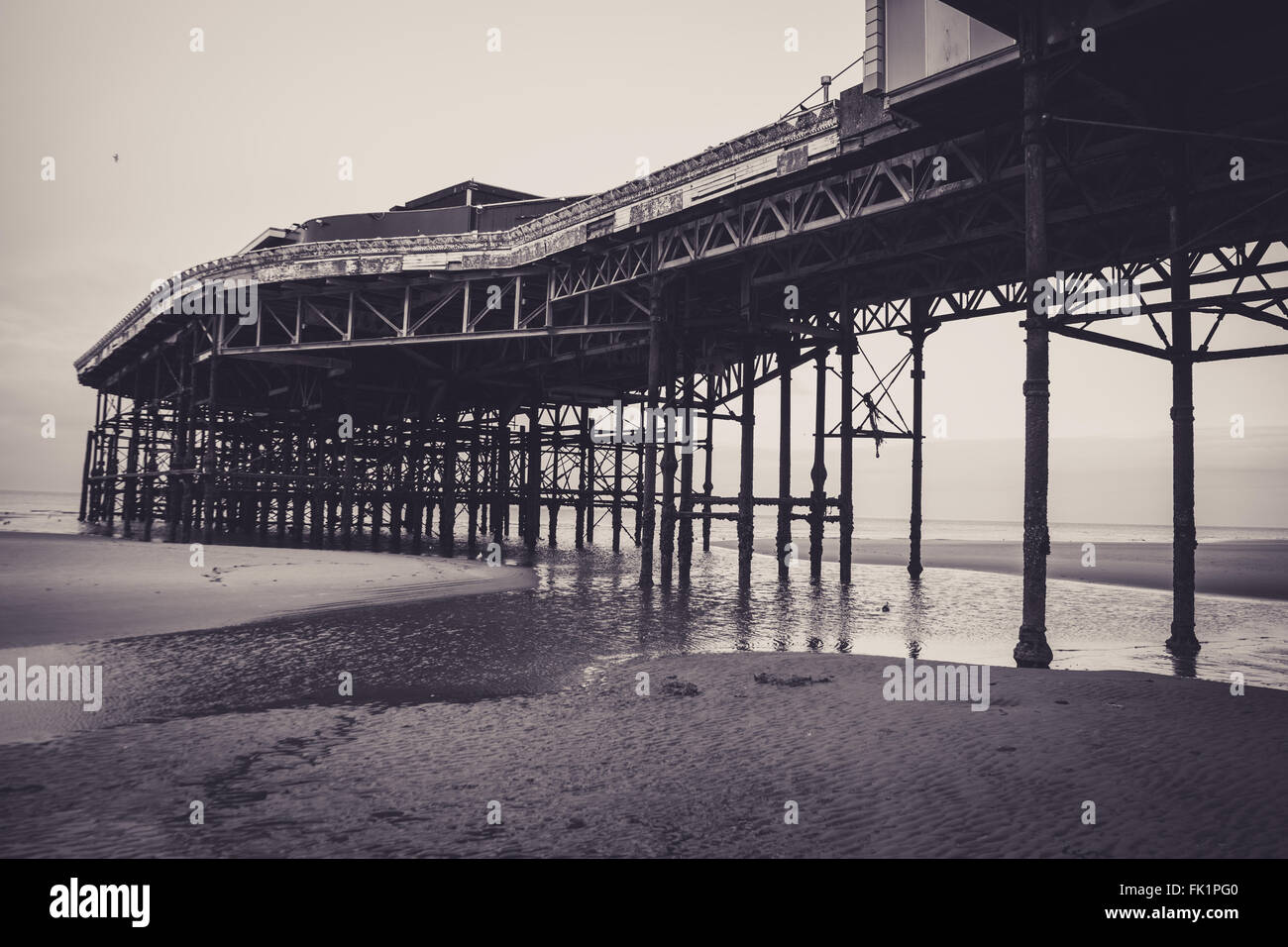 Central Pier, Blackpool.  Taken from underneath to show the structural build Stock Photo