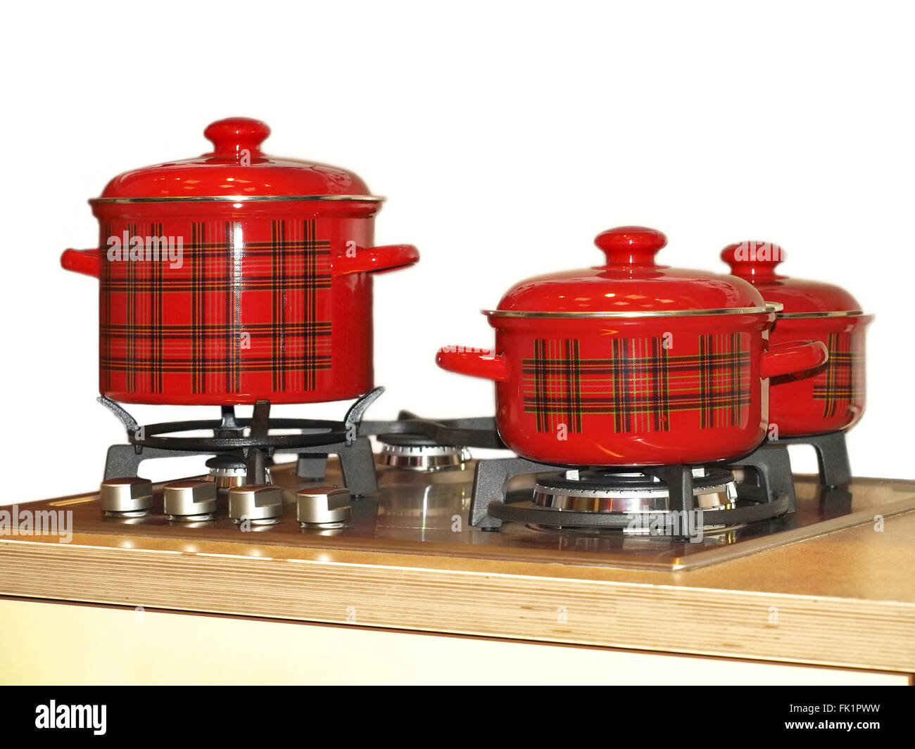 gasstove with saucepans Stock Photo Alamy