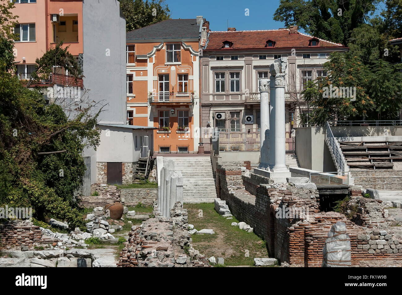 The ancient stadium Philipopolis in Plovdiv, Bulgaria. Odeon of Philippopolis is located in northeast corner of Forum (Agora) Stock Photo