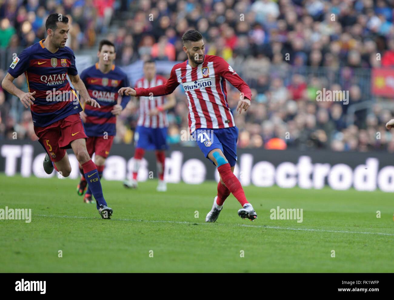 Yannick Carrasco in action during the La Liga match FC Barcelona - Atlético Madrid January 30, 2016 at the Camp Nou, Barcelona, Stock Photo