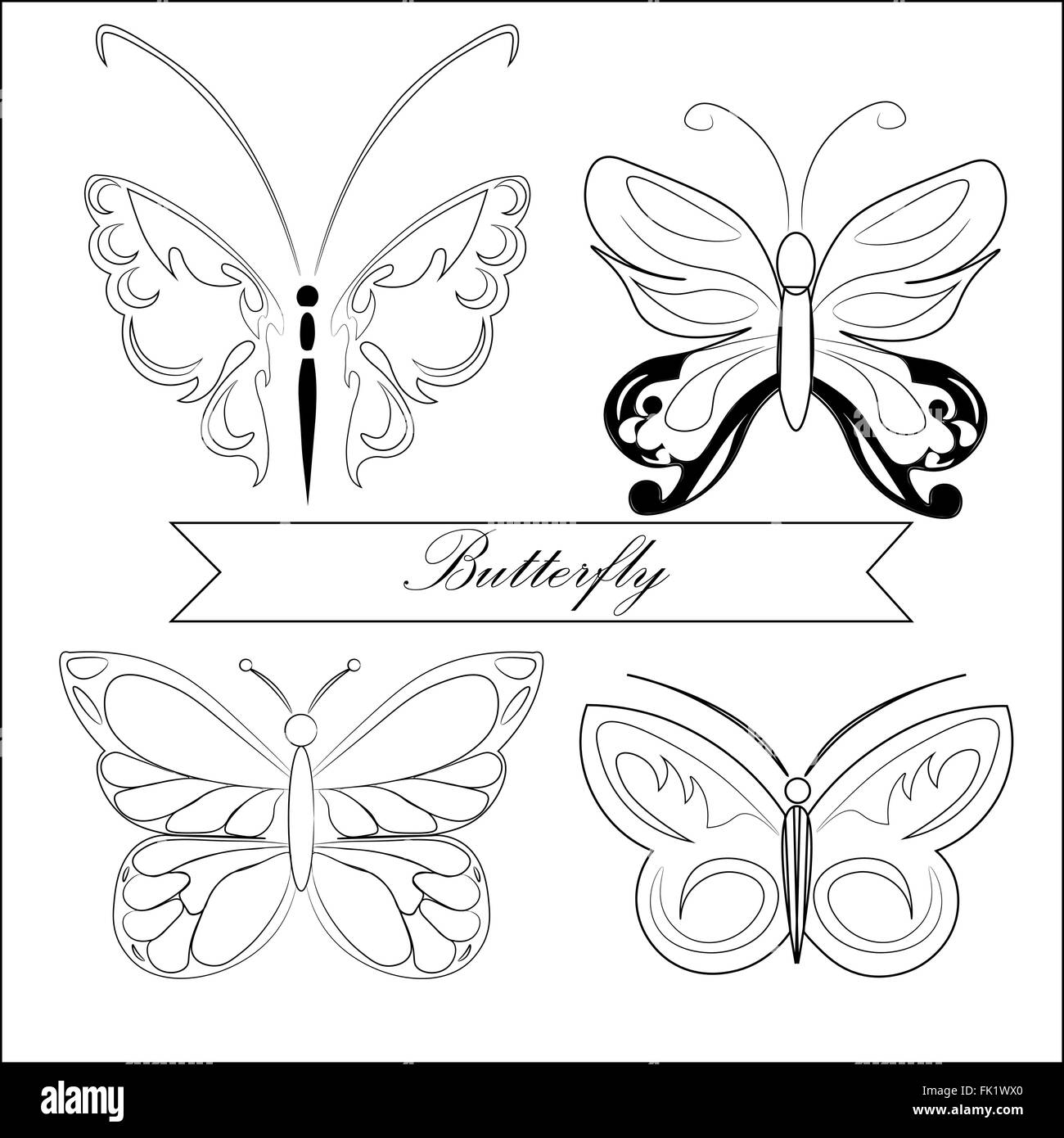 set of butterflies silhouettes isolated on white background in vector ...