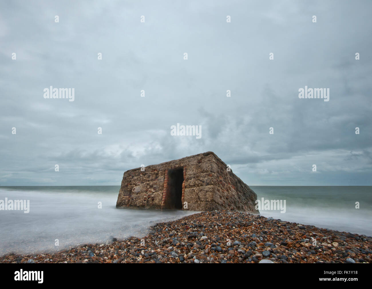 Pill Box on Caister Beach Stock Photo