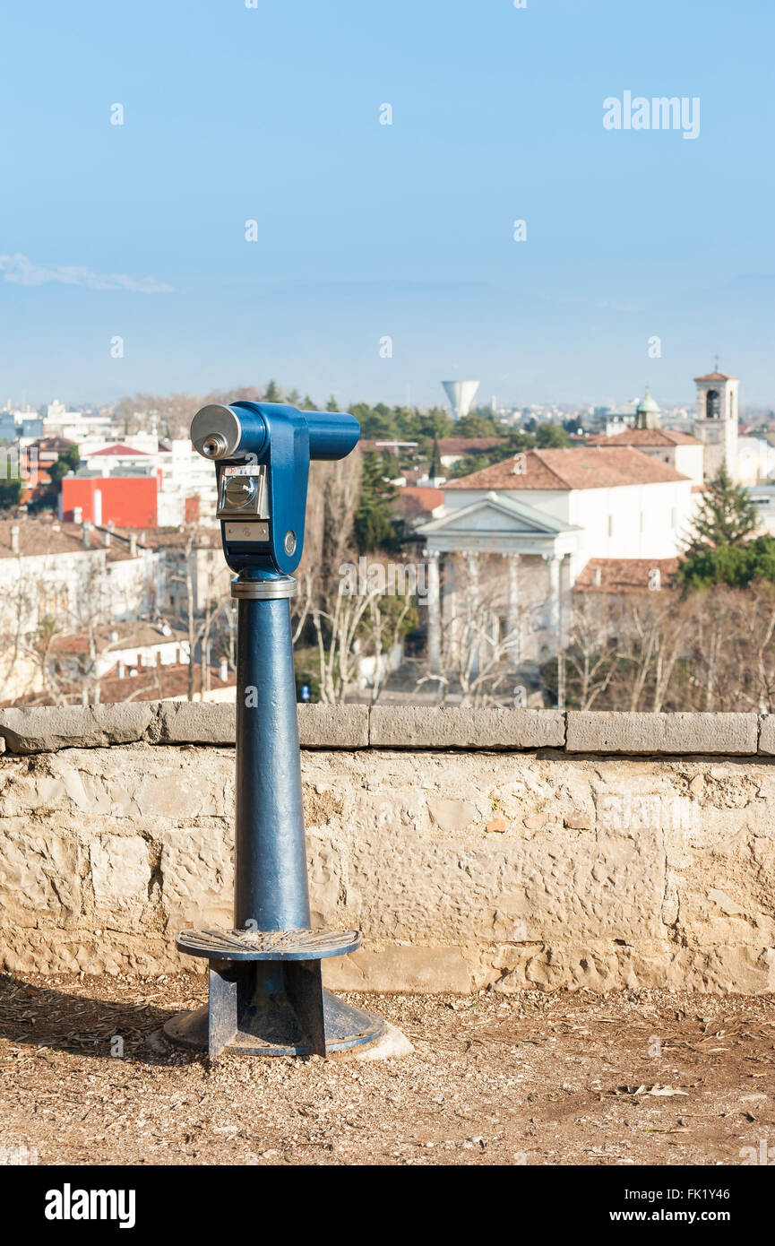 Coin Operated Telescope for sightseeing Italian city of Udine Stock Photo