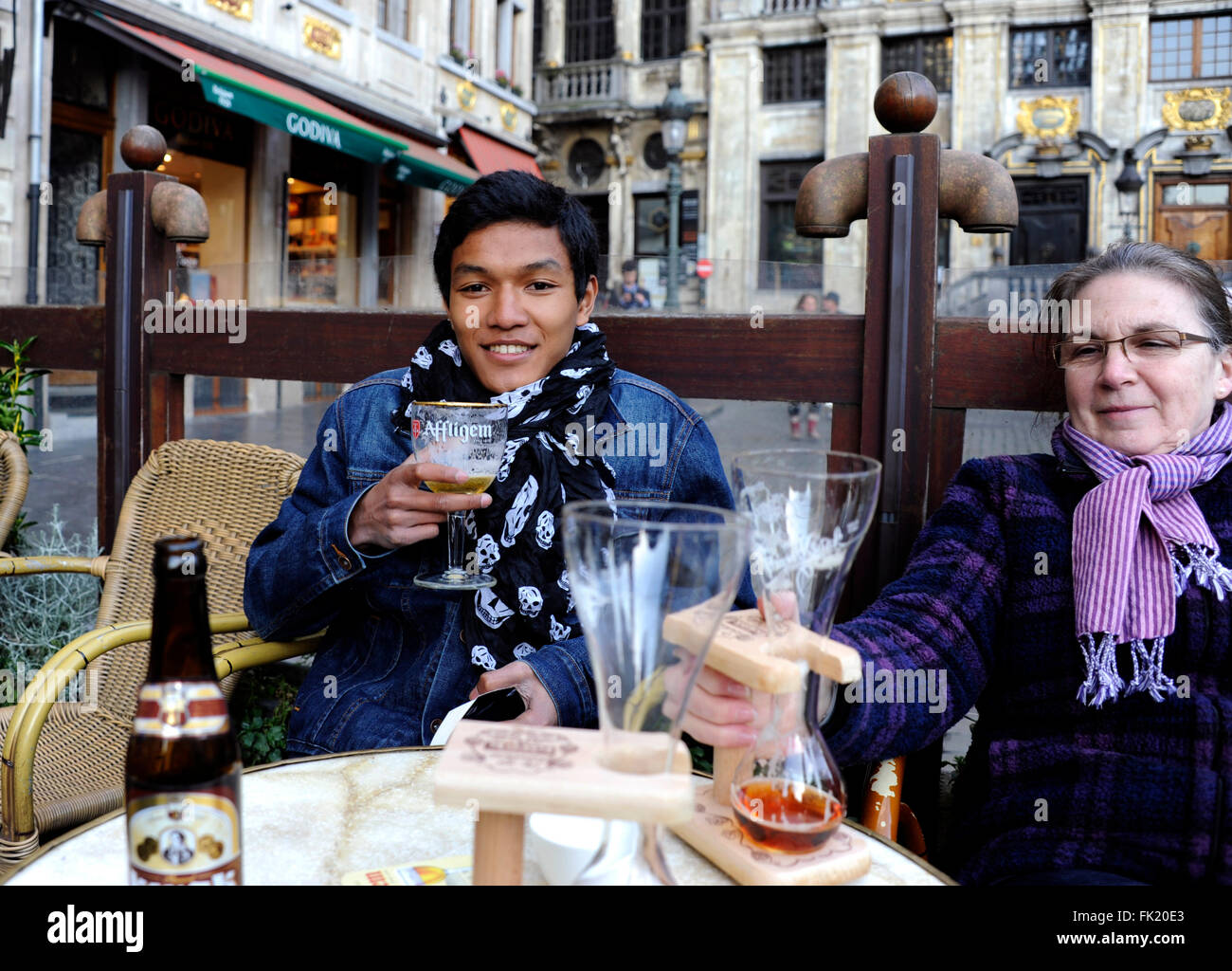 Grand-Place,people drinking a beer,La Chaloupe d'Or brewery,Brussels,Belgium Stock Photo