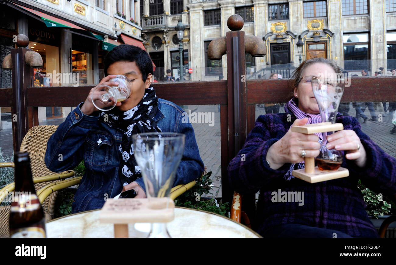 Grand-Place,people drinking a beer,La Chaloupe d'Or brewery,Brussels,Belgium Stock Photo
