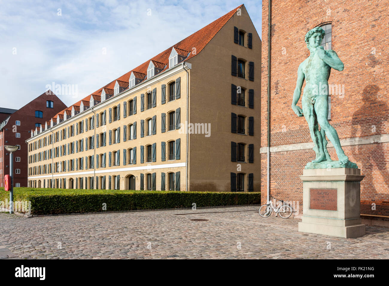 Statue of Michelangelo's David outside Danish Royal Cast Collection building, Langelinie Promenade, Copenhagen, Denmark, Europe. Stock Photo