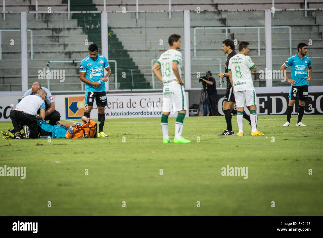 Cordoba, Argentina. 5th March, 2016. Pier Barrios, Defense de Belgrano during a match between Belgrano and Sarmiento as part of the sixth round of Primera Division. in Mario Kempes Stadium on March 05, 2014 in Cordoba, Argentina. Stock Photo