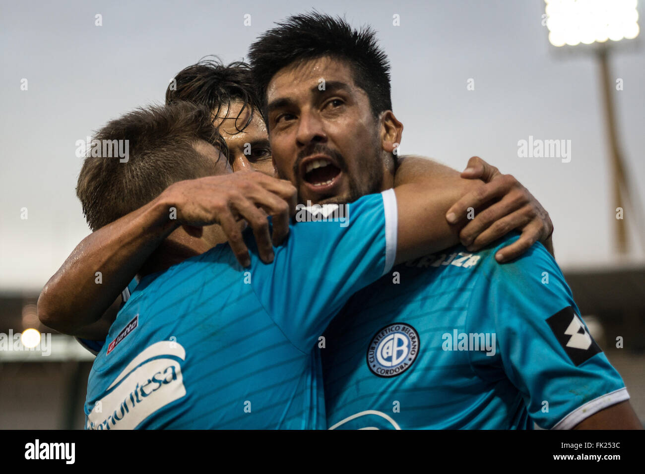 Cordoba, Argentina. 5th March, 2016. Pier Barrios, Defense de Belgrano celebration for the goal during a match between Belgrano and Sarmiento as part of the sixth round of Primera Division. in Mario Kempes Stadium on March 05, 2014 in Cordoba, Argentina. Stock Photo
