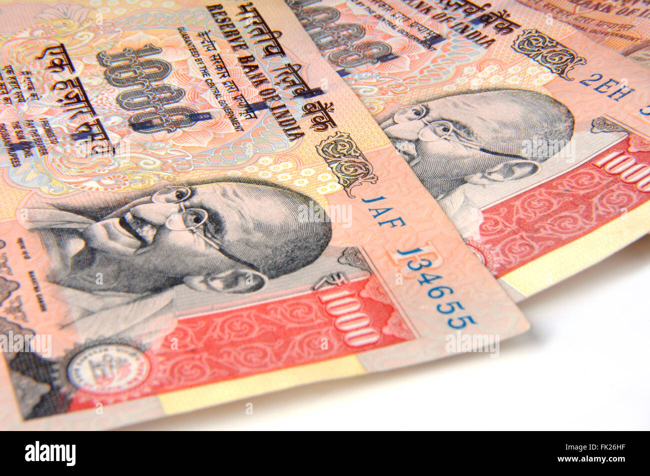 A one thousand rupee notes (Indian Currency) Stock Photo