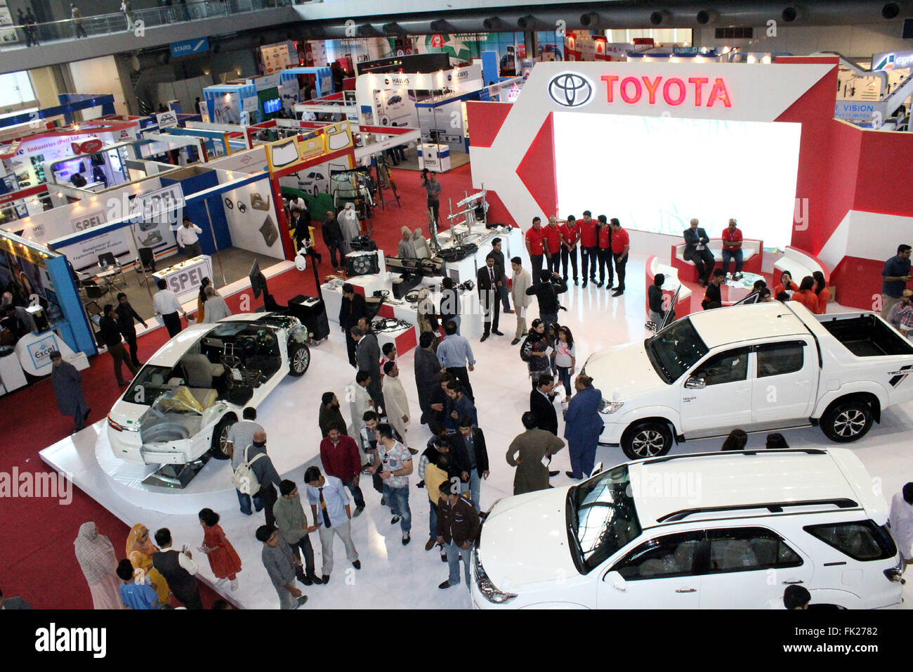 Lahore. 5th Mar, 2016. People visit Toyota booth at Pakistan Auto Show