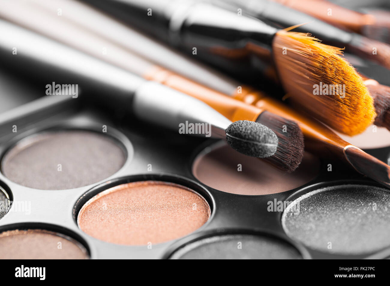 set of decorative cosmetics, Eyeshadow Palette and brush Stock Photo Alamy