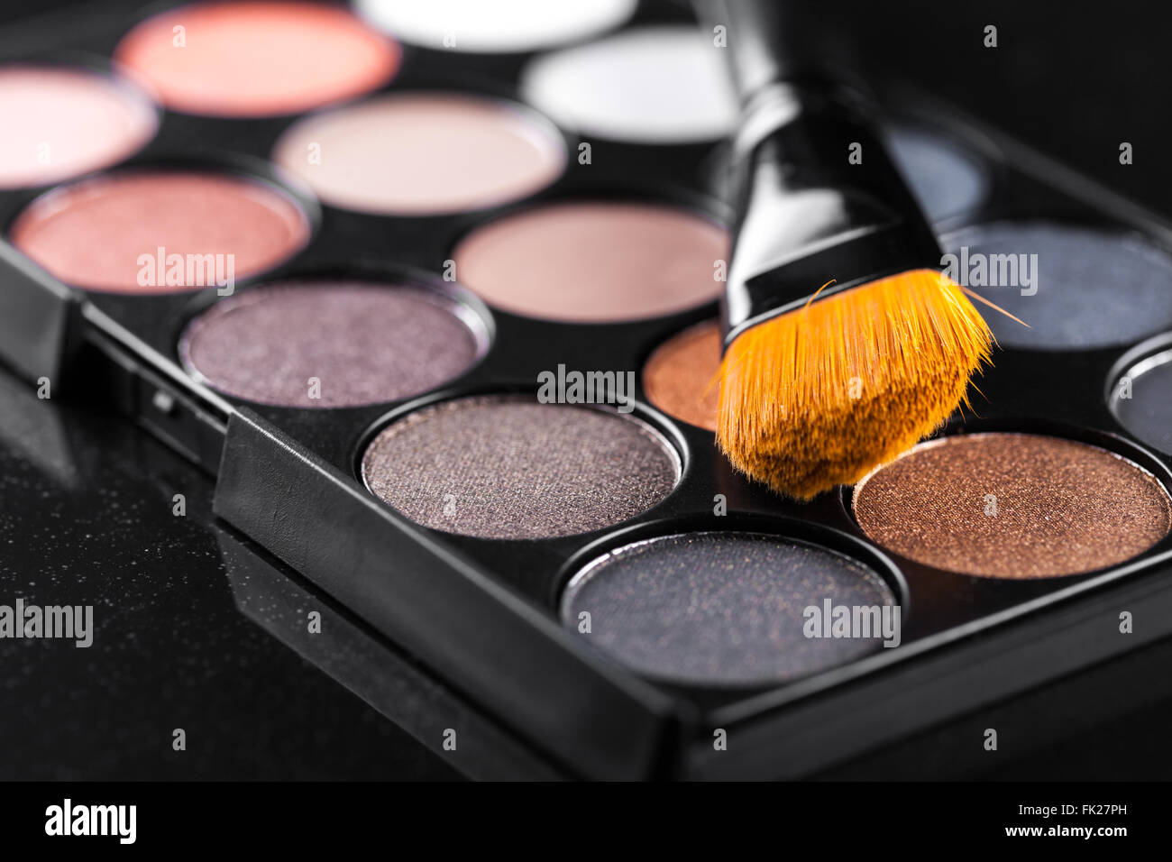 set of decorative cosmetics, Eyeshadow Palette and brush Stock Photo Alamy