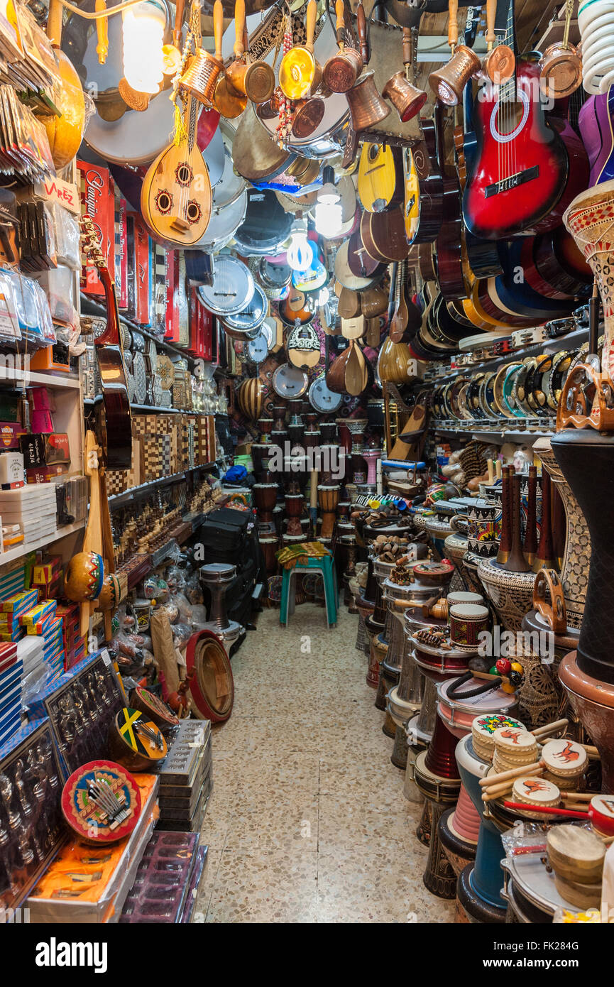 Israel, Jerusalem, musical instruments shop in the old city Stock Photo