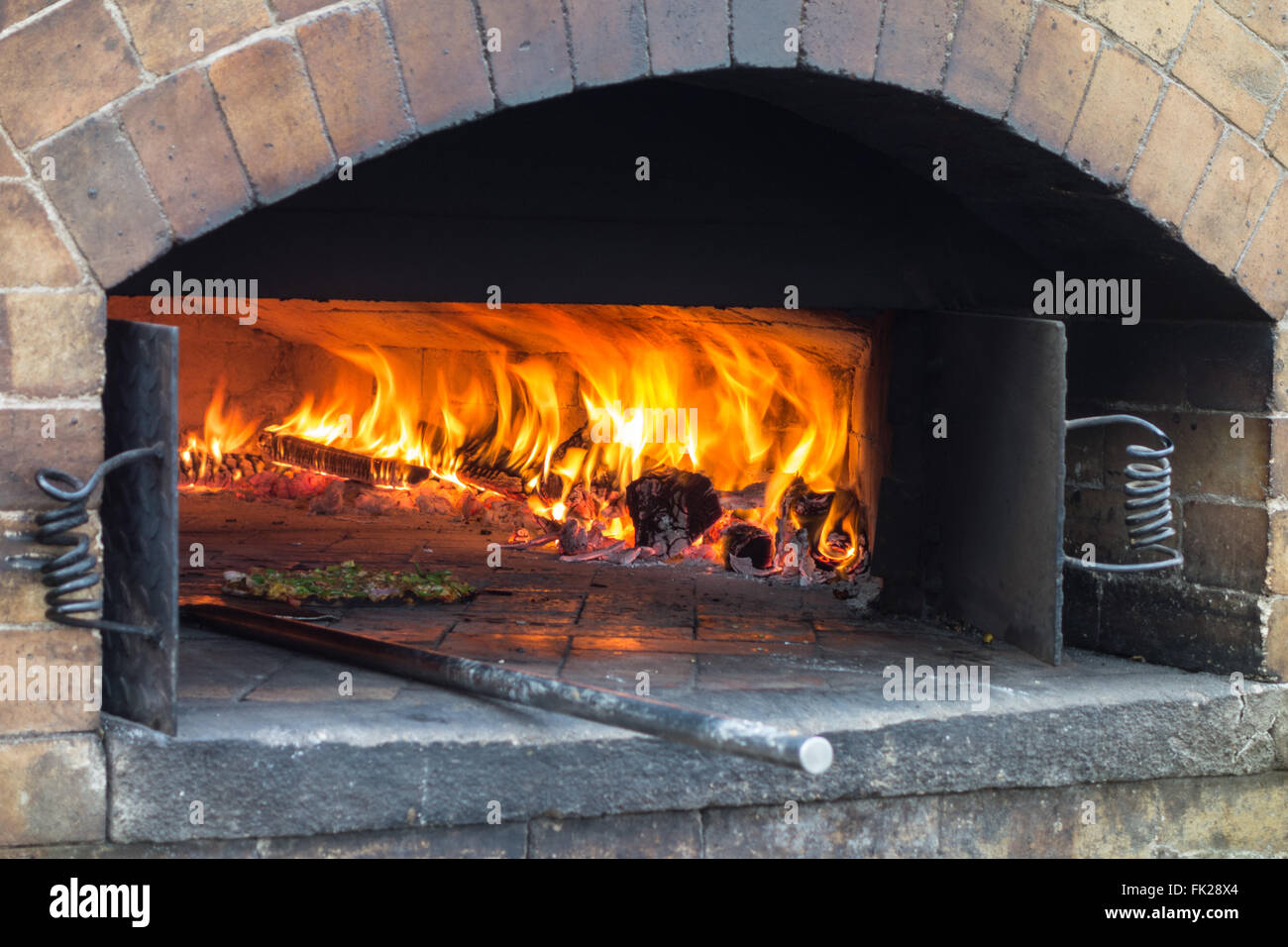 Pizza Oven With Natural Firewood Coal And Flame Stock Photo Download