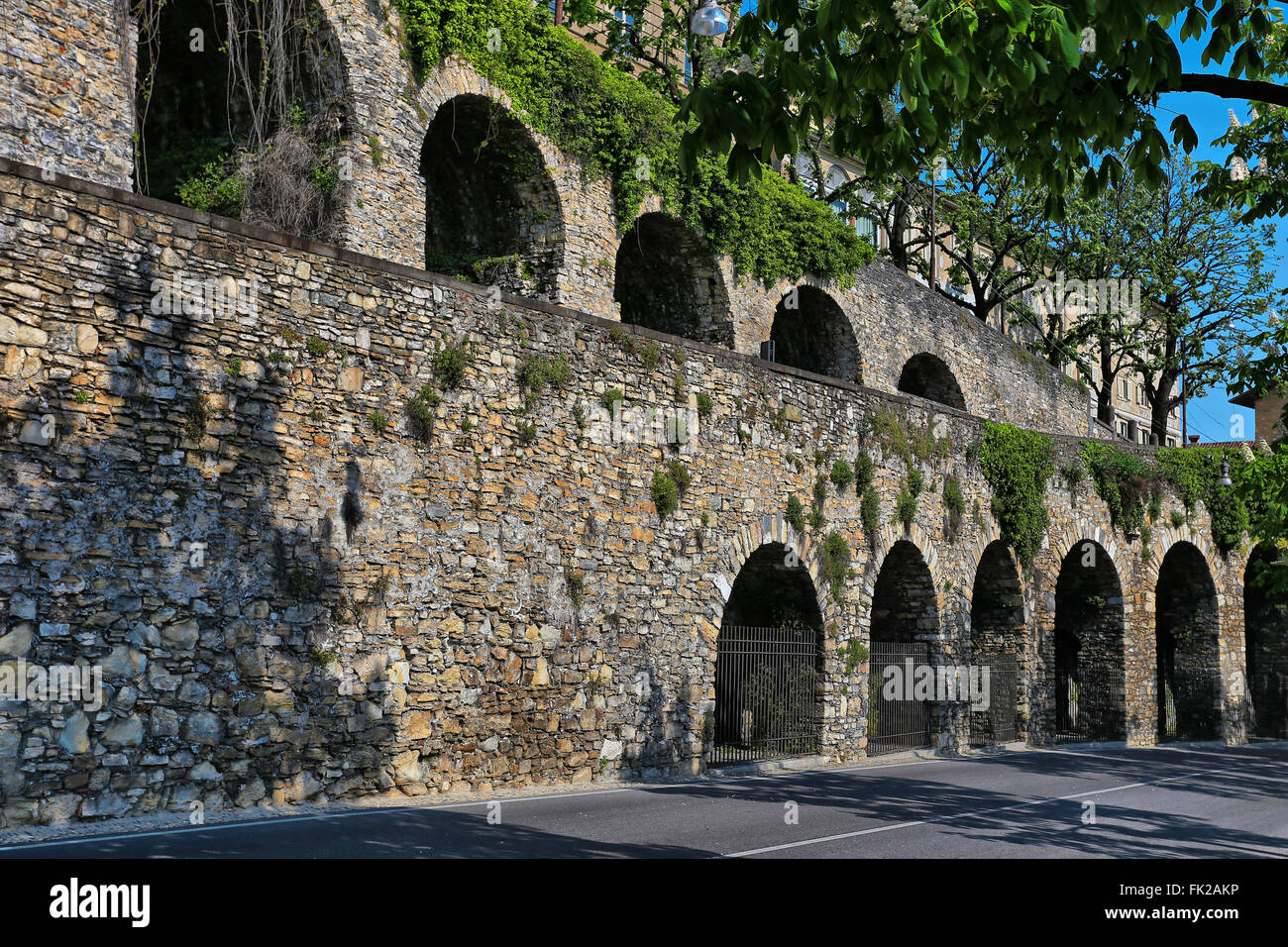 Arches in the Upper Town of Bergamo Stock Photo