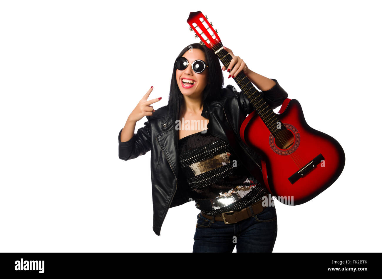 Woman playing guitar isolated on white Stock Photo - Alamy