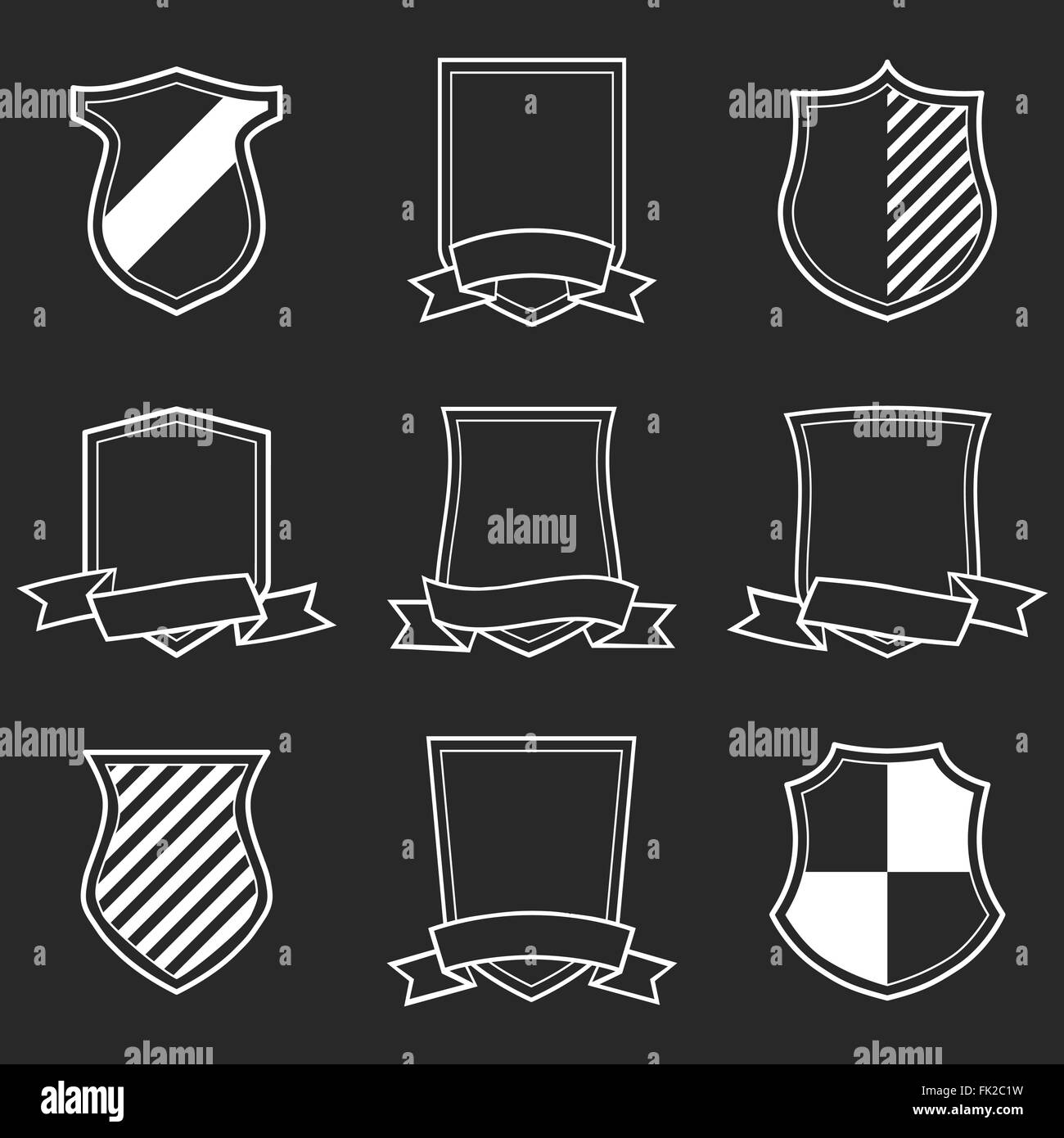 Heraldic shield collection. Isolated on black Stock Vector