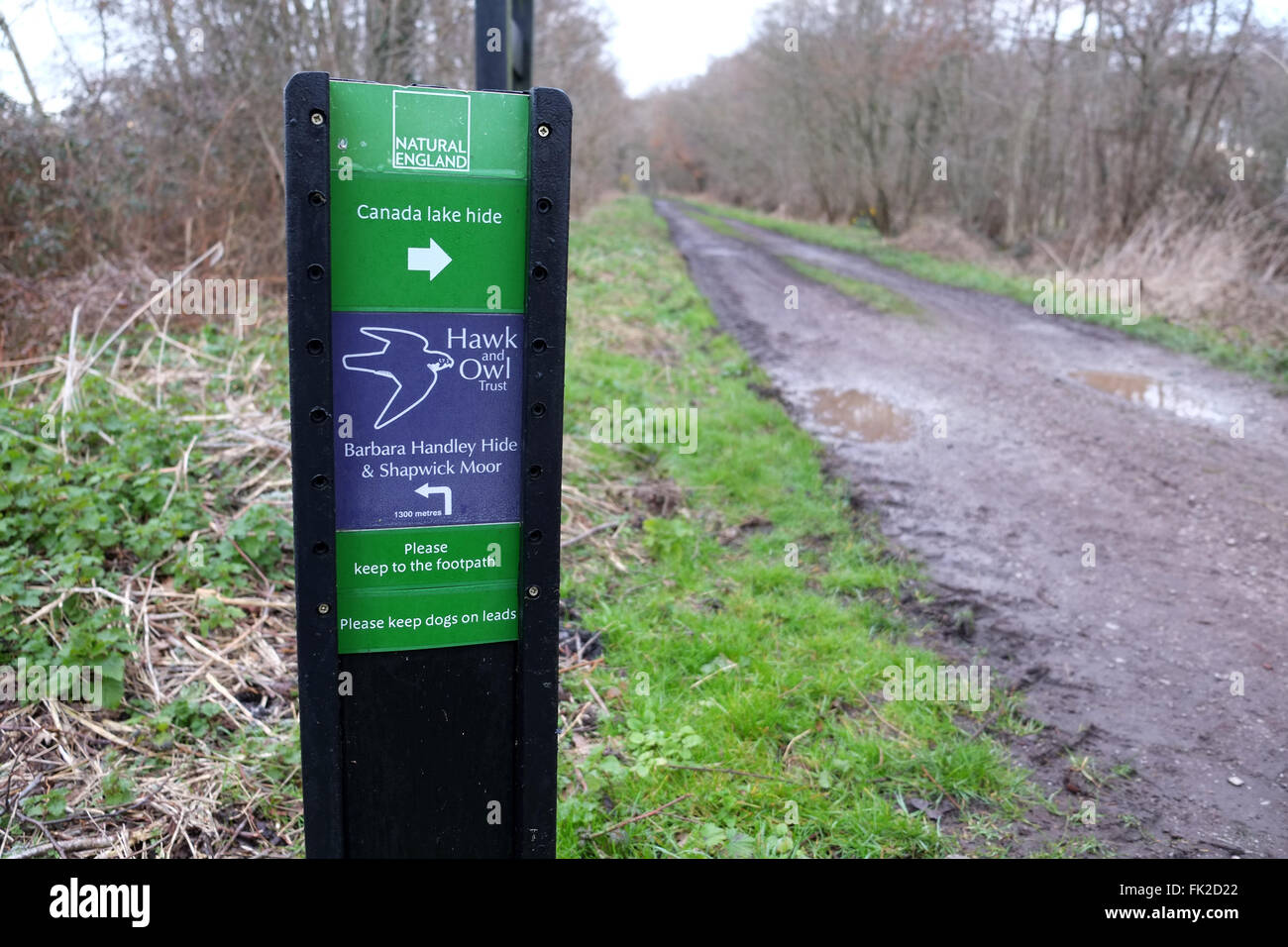 Sign on the entrance gate to a nature reserve, at Canada farm, near Meare, Somerset. March 2016 Stock Photo