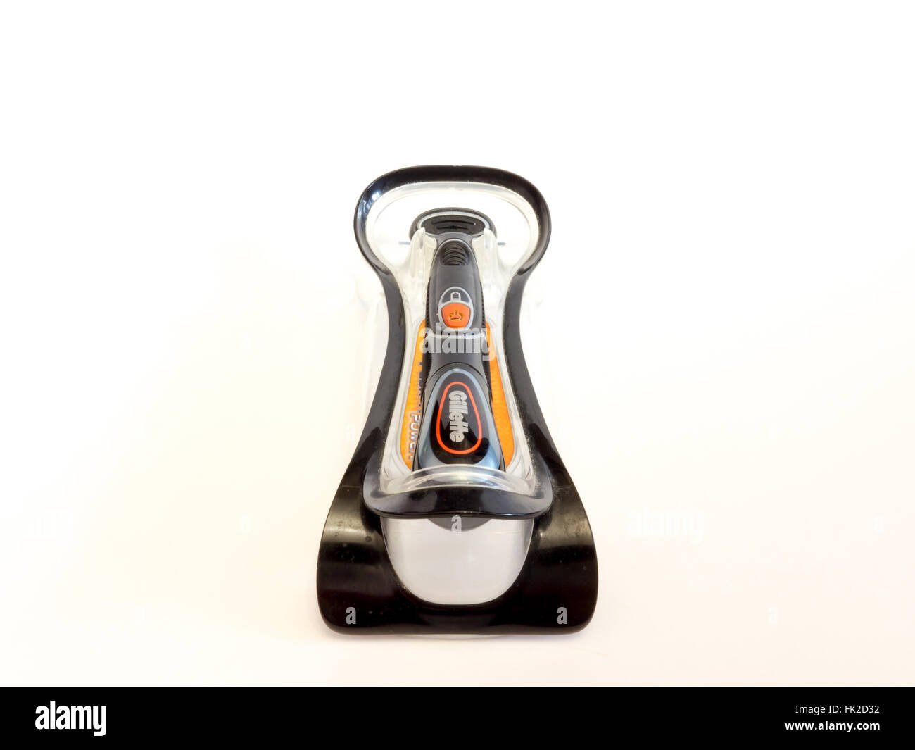 GOMEL, BELARUS - FEBRUARY 2, 2016: Gillette Fusion Power shaving razor on a white background. Stock Photo