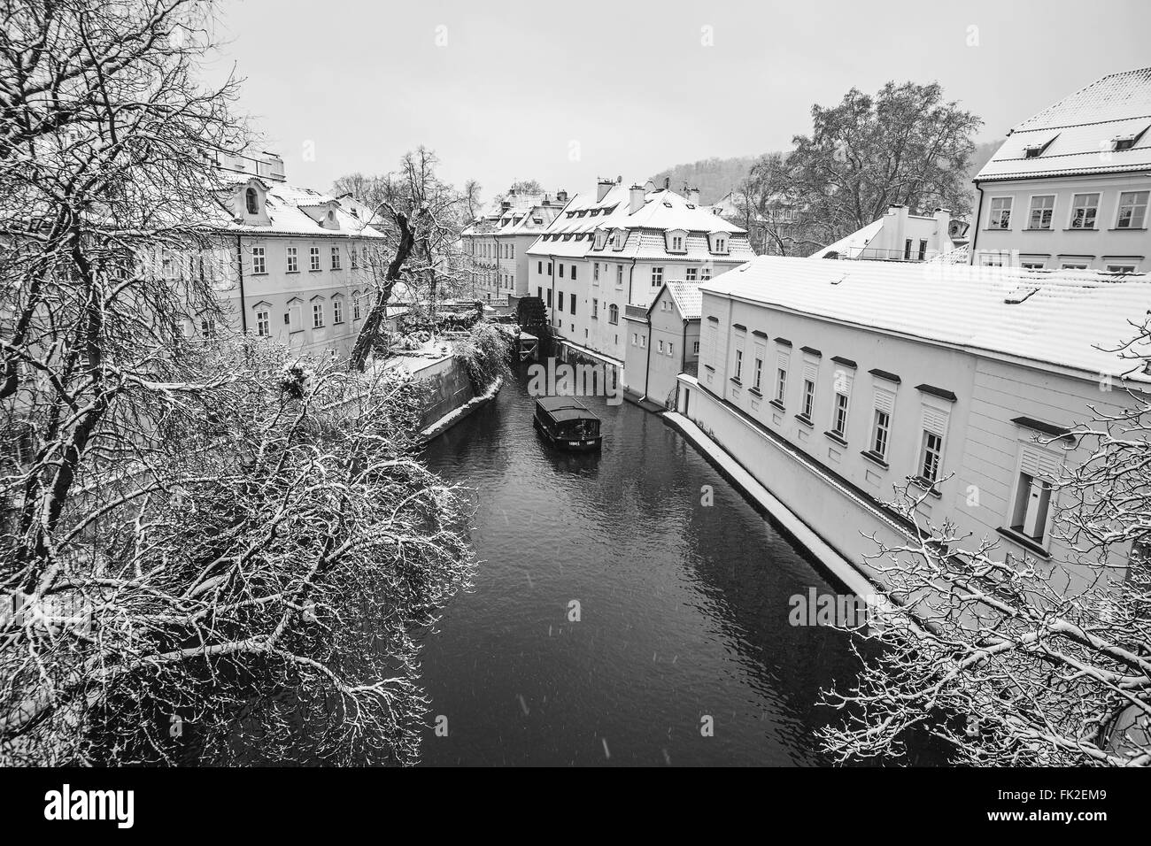 The vew on 'Certovka' in Prague from the 'Charles Bridge' in the winter Stock Photo